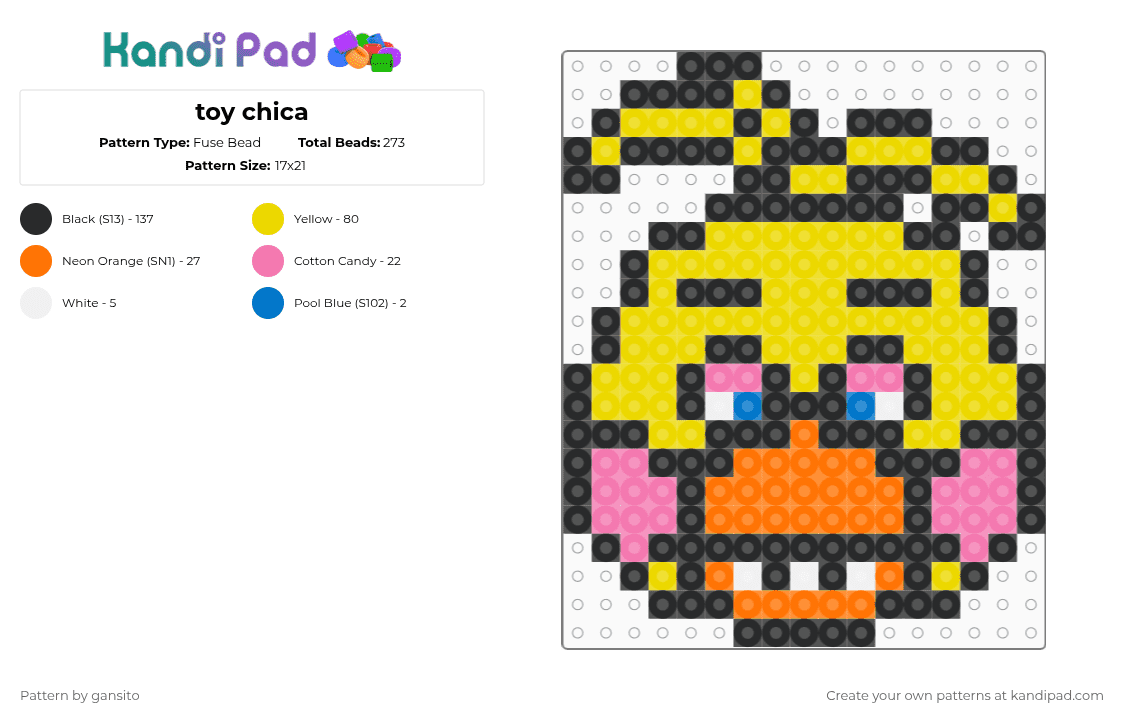 toy chica - Fuse Bead Pattern by 714_gansito on Kandi Pad - black,yellow
