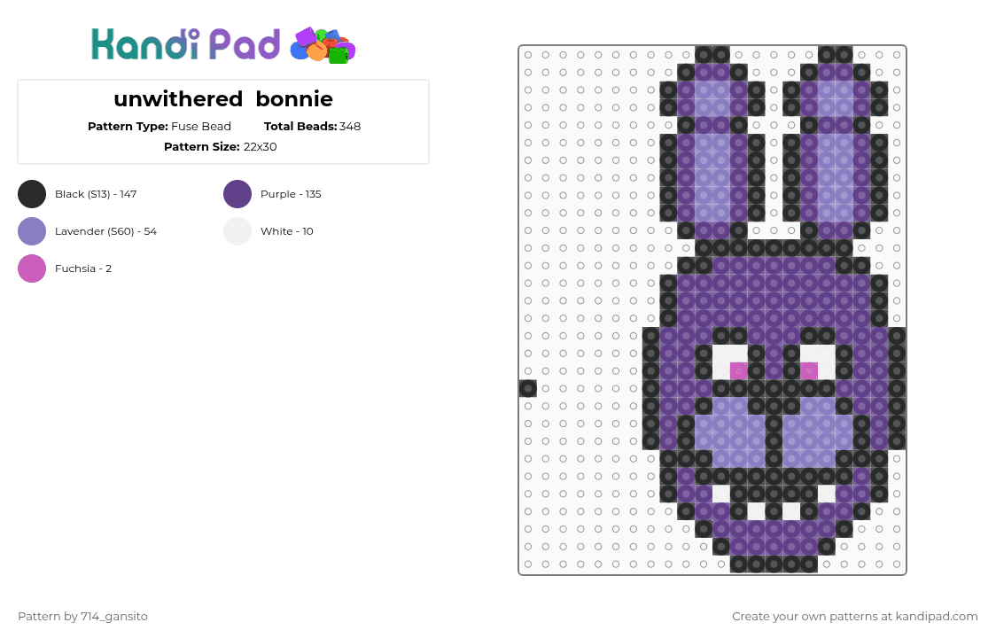 unwithered  bonnie - Fuse Bead Pattern by 714_gansito on Kandi Pad - purple,pink