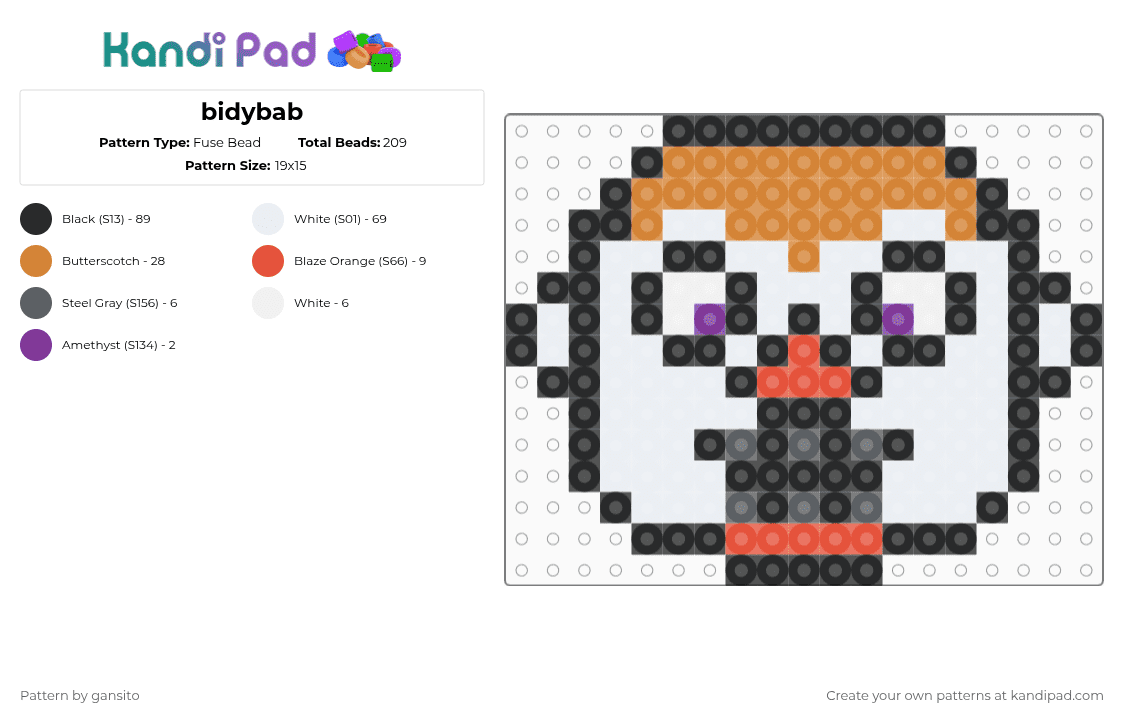 bidybab - Fuse Bead Pattern by 714_gansito on Kandi Pad - white,orange