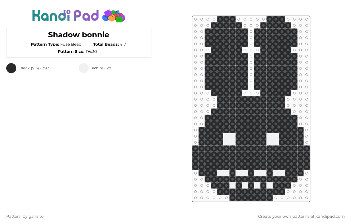 Shadow bonnie - Fuse Bead Pattern by 714_gansito on Kandi Pad - black