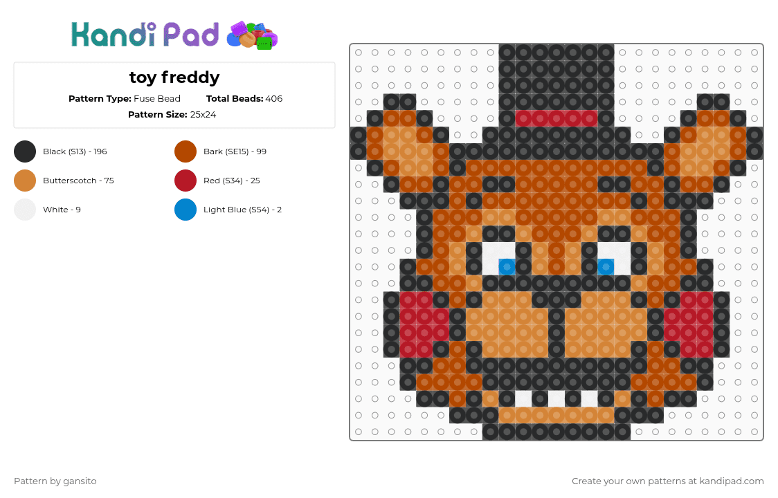 toy freddy - Fuse Bead Pattern by 714_gansito on Kandi Pad - red,orange