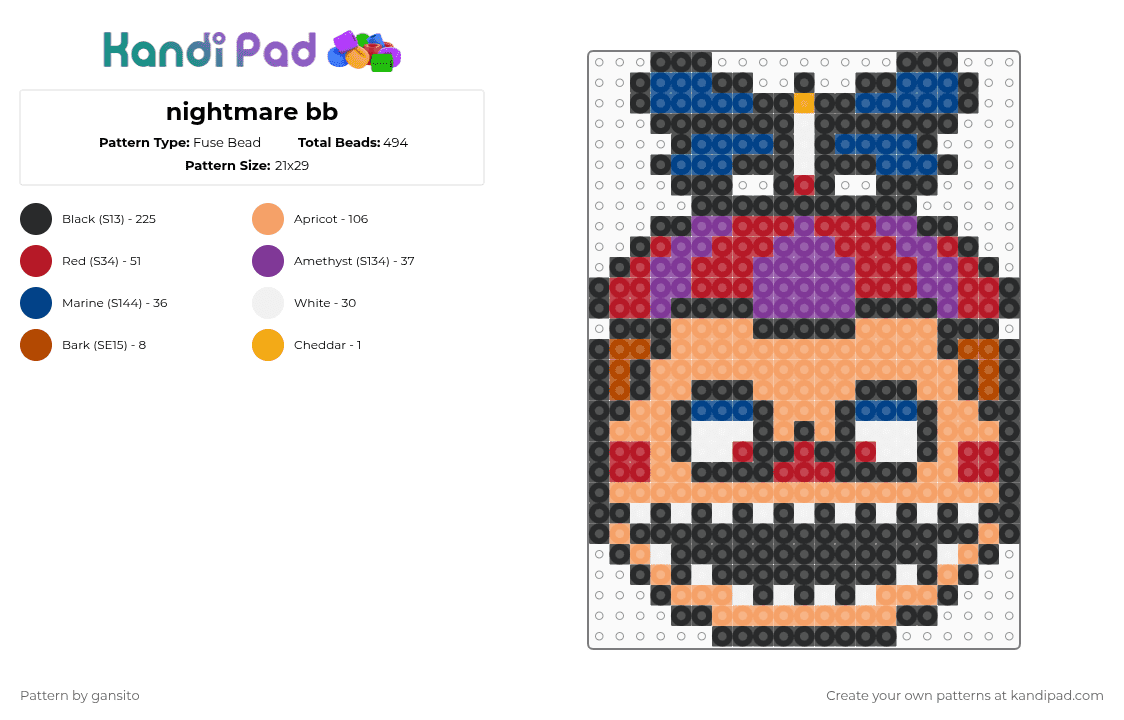 nightmare bb - Fuse Bead Pattern by 714_gansito on Kandi Pad - orange,red