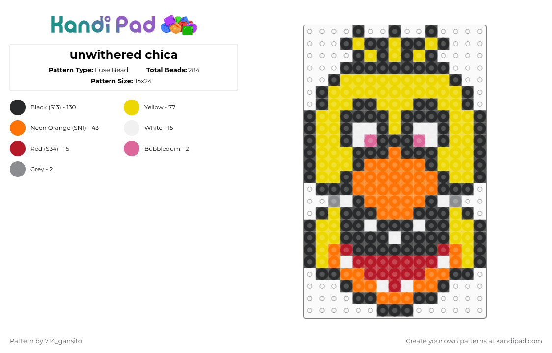 unwithered chica - Fuse Bead Pattern by 714_gansito on Kandi Pad - black,yellow,orange