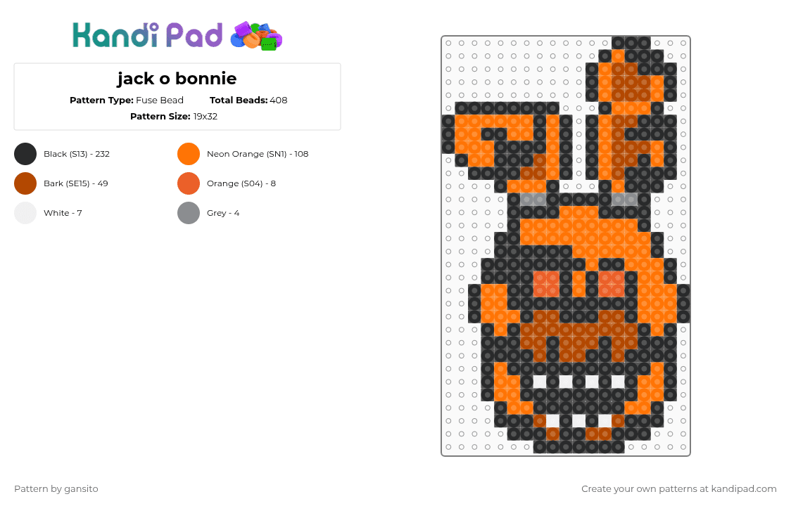 jack o bonnie - Fuse Bead Pattern by 714_gansito on Kandi Pad - black,orange