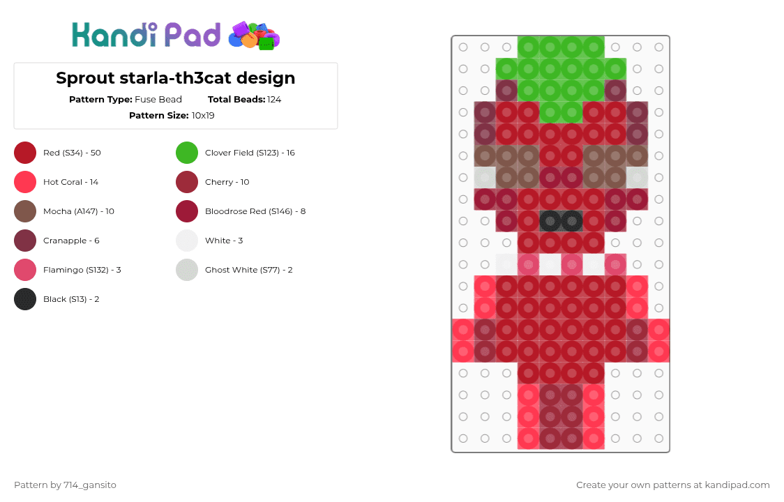Sprout starla-th3cat design - Fuse Bead Pattern by 714_gansito on Kandi Pad - red