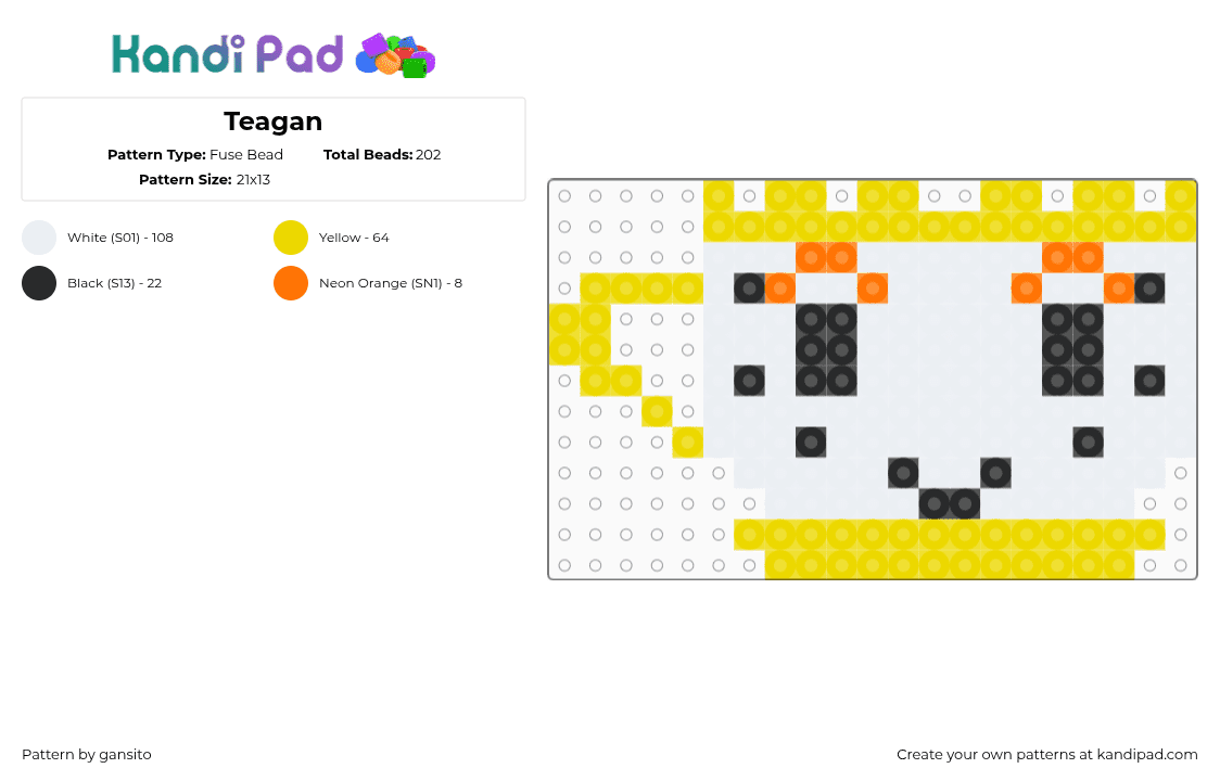 Teagan - Fuse Bead Pattern by gansito on Kandi Pad - white,yellow