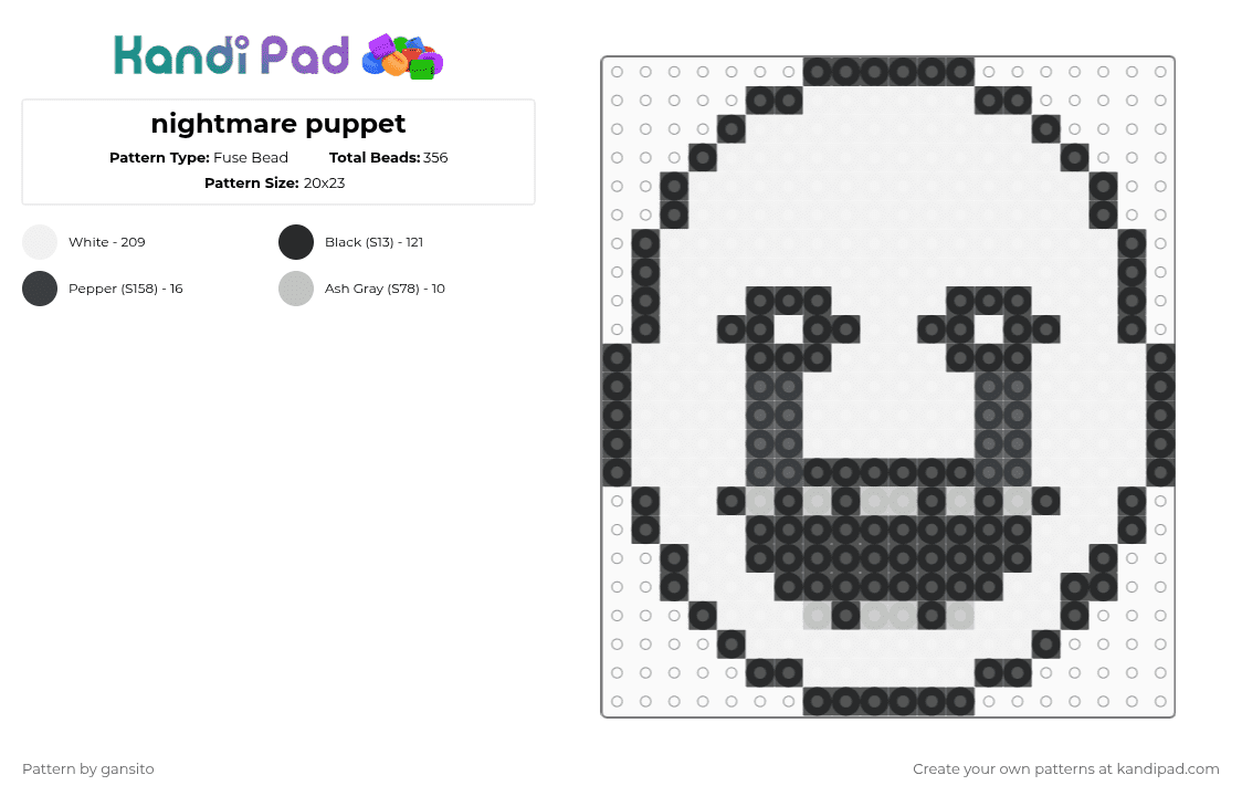 nightmare puppet - Fuse Bead Pattern by 714_gansito on Kandi Pad - white