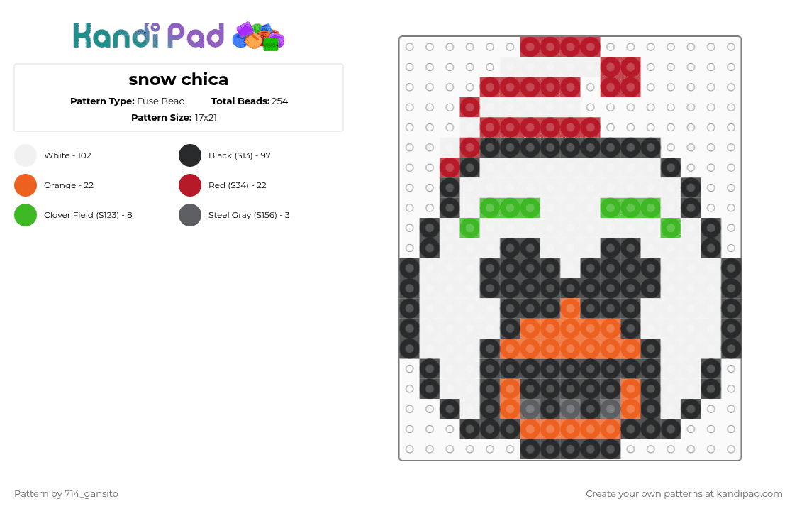 snow chica - Fuse Bead Pattern by 714_gansito on Kandi Pad - white,orange,red