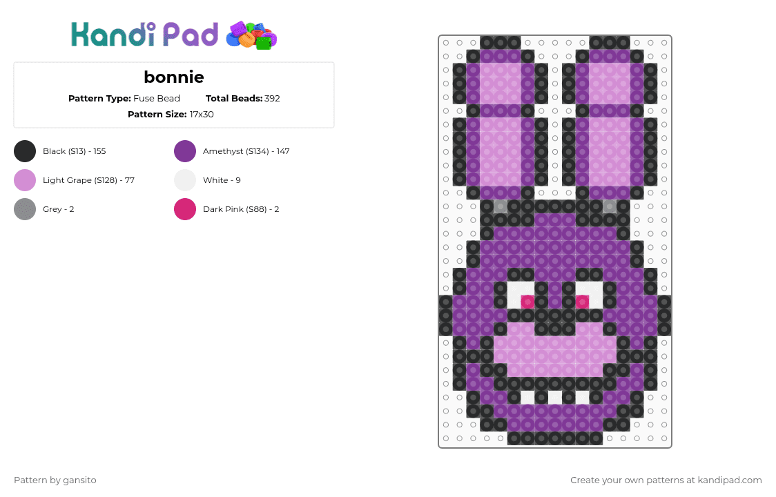 bonnie - Fuse Bead Pattern by 714_gansito on Kandi Pad - pink