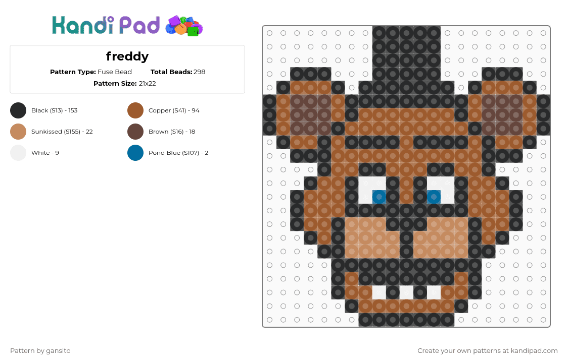 freddy - Fuse Bead Pattern by 714_gansito on Kandi Pad - black,tan