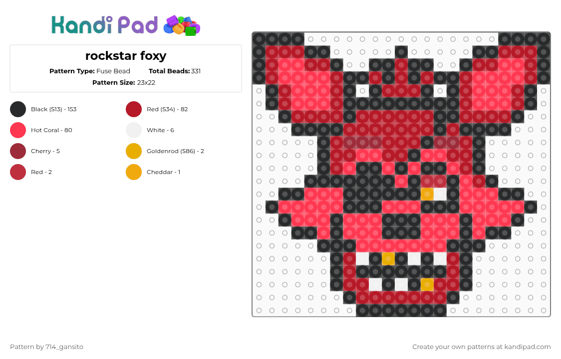 rockstar foxy - Fuse Bead Pattern by 714_gansito on Kandi Pad - red