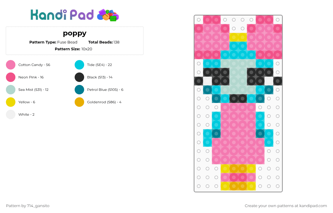 poppy - Fuse Bead Pattern by 714_gansito on Kandi Pad - light blue,pink