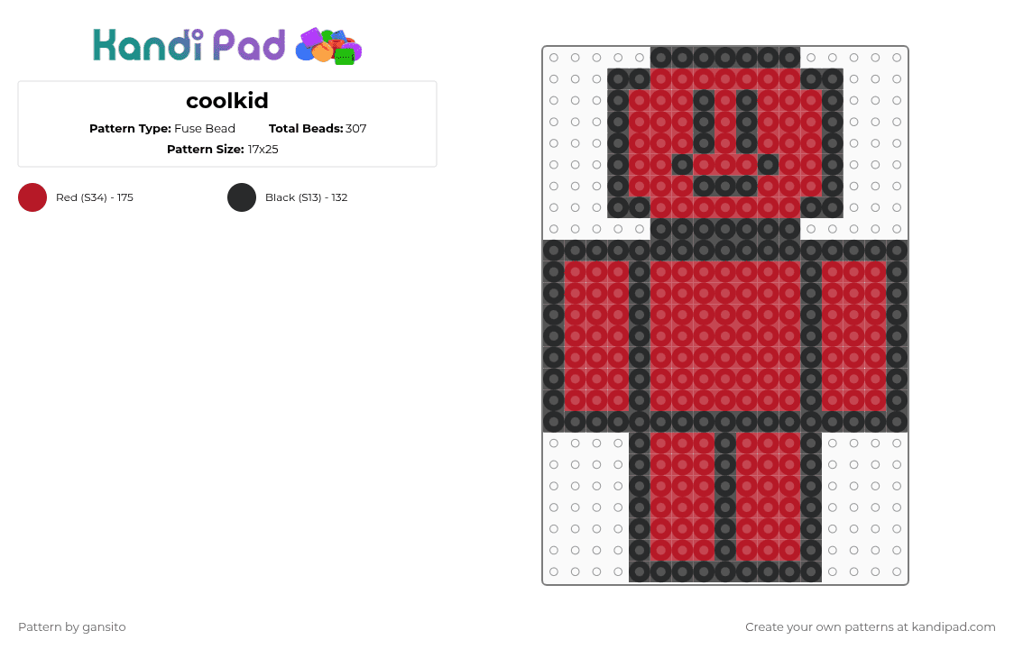 coolkid - Fuse Bead Pattern by 714_gansito on Kandi Pad - black,red