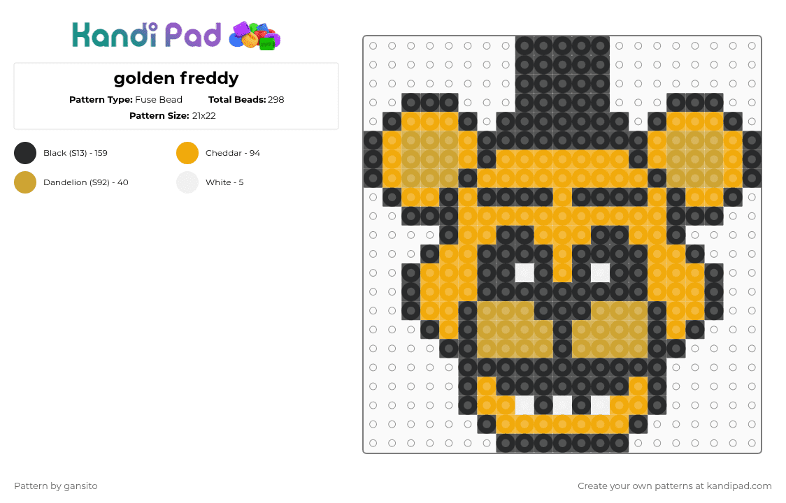 golden freddy - Fuse Bead Pattern by 714_gansito on Kandi Pad - orange
