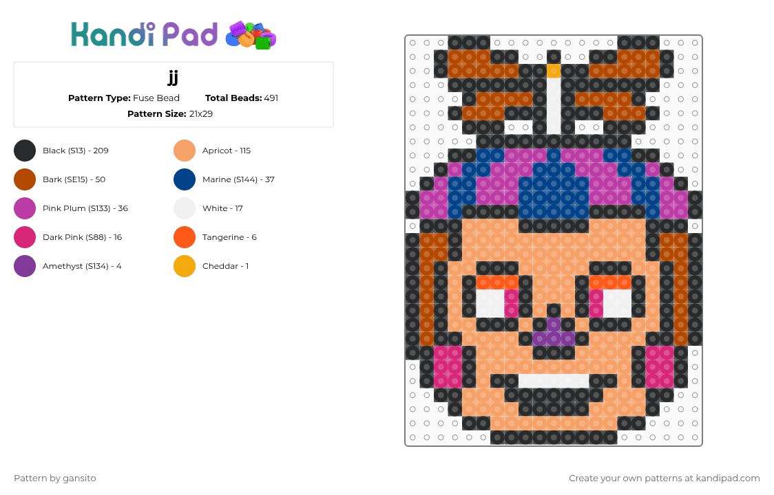 jj - Fuse Bead Pattern by 714_gansito on Kandi Pad - orange