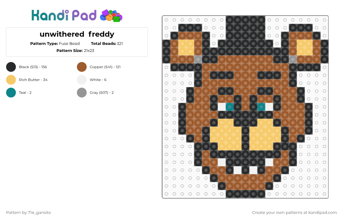 unwithered  freddy - Fuse Bead Pattern by 714_gansito on Kandi Pad - black,tan
