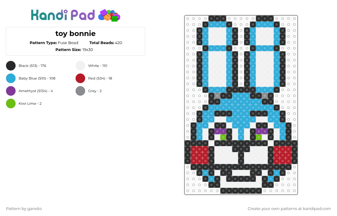 toy bonnie - Fuse Bead Pattern by 714_gansito on Kandi Pad - white,light blue