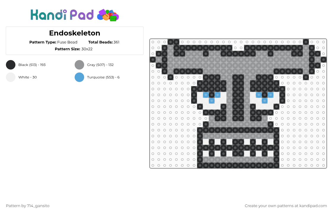 Endoskeleton - Fuse Bead Pattern by 714_gansito on Kandi Pad - gray