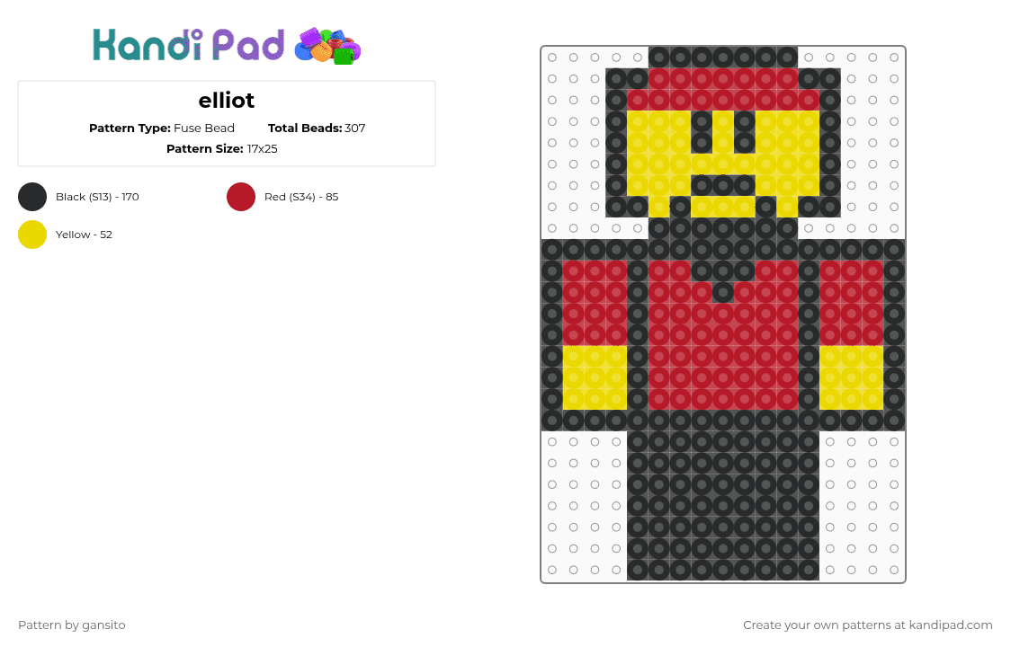 elliot - Fuse Bead Pattern by 714_gansito on Kandi Pad - red,yellow