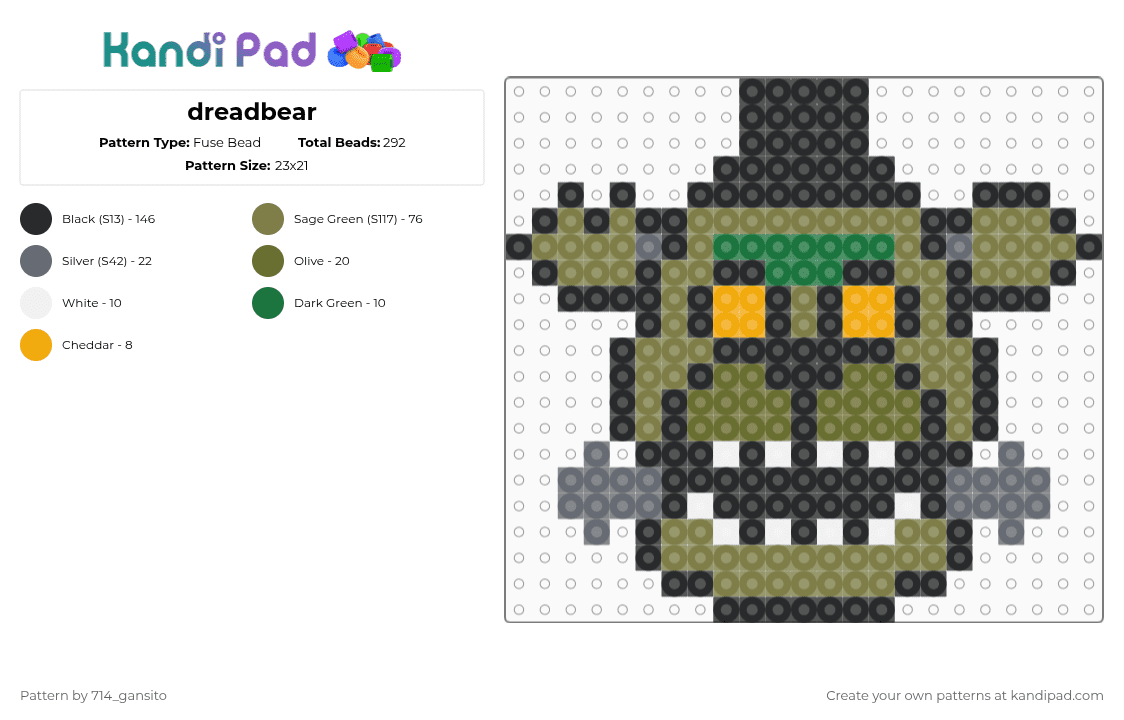 dreadbear - Fuse Bead Pattern by 714_gansito on Kandi Pad - black,gold