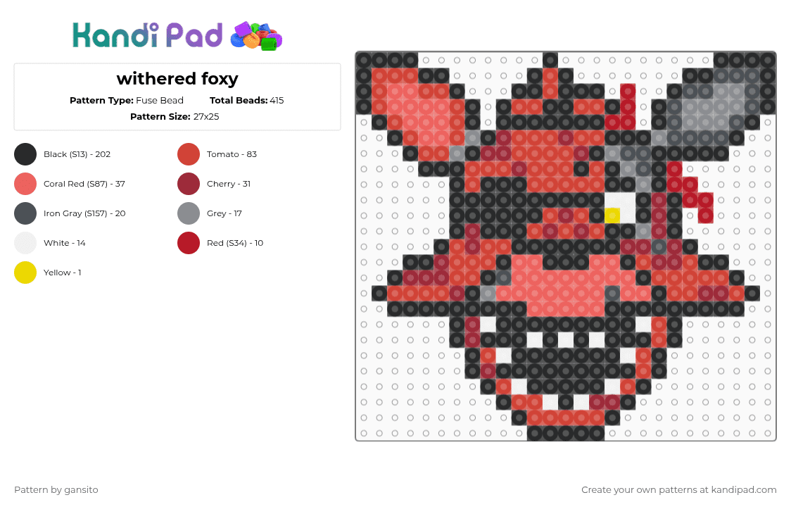 withered foxy - Fuse Bead Pattern by 714_gansito on Kandi Pad - black,red