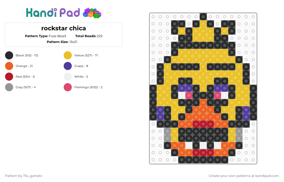 rockstar chica - Fuse Bead Pattern by 714_gansito on Kandi Pad - black,yellow,orange