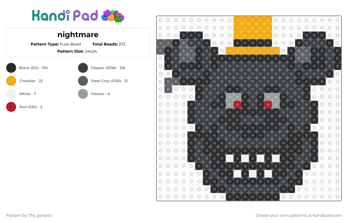 nightmare - Fuse Bead Pattern by 714_gansito on Kandi Pad - black,orange,gray