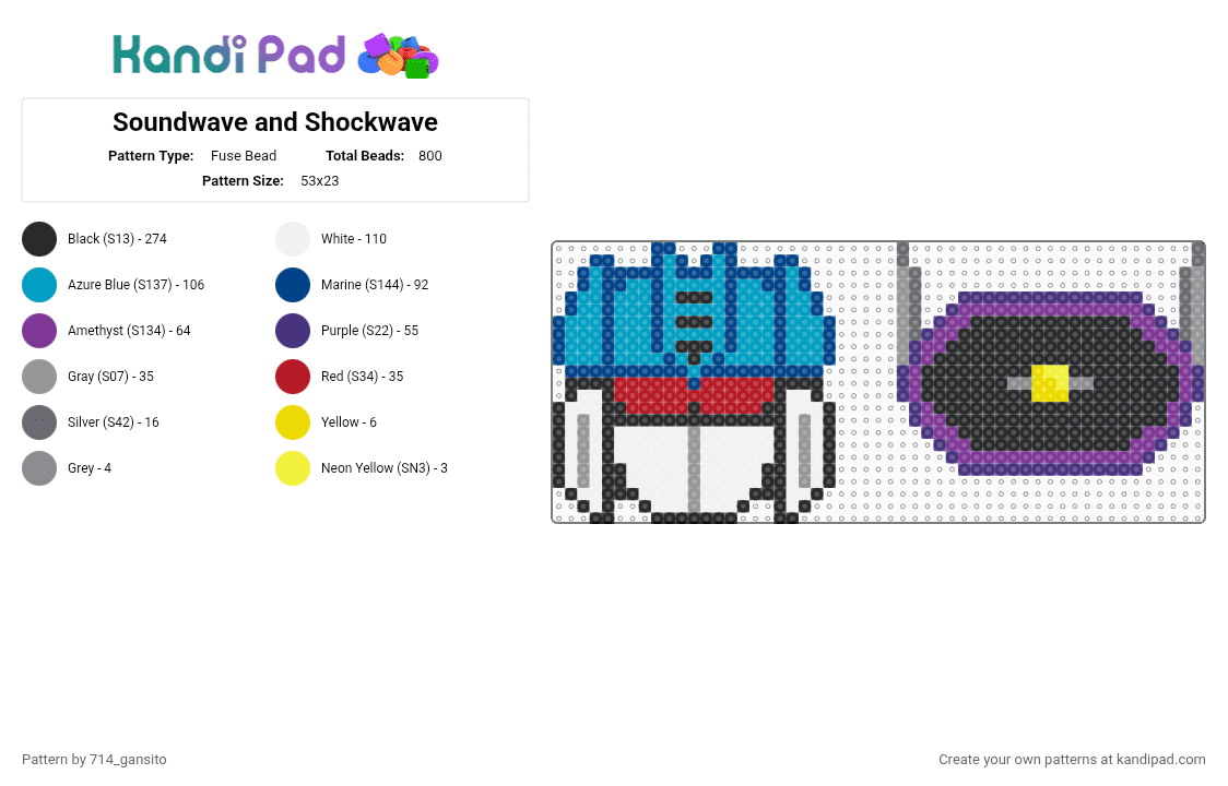 Soundwave and Shockwave - Fuse Bead Pattern by 714_gansito on Kandi Pad - blue, colorful, light blue, purple