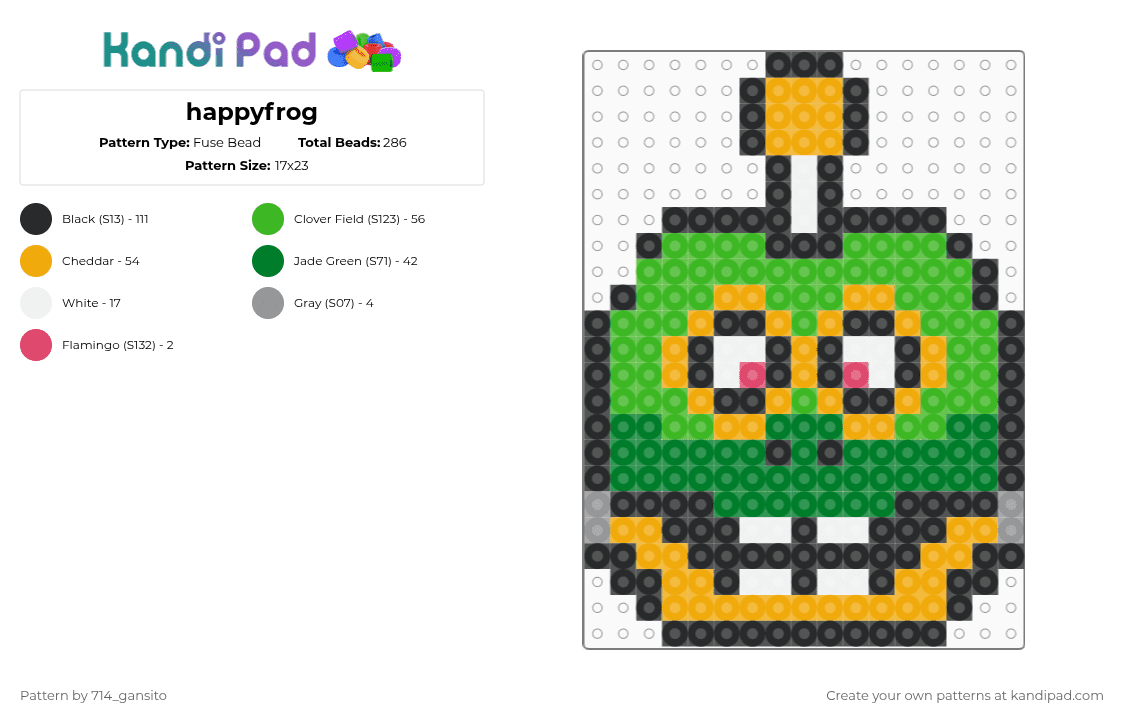 happyfrog - Fuse Bead Pattern by 714_gansito on Kandi Pad - frog,fnaf,animal,video game,cartoon,creature,gaming,green,orange