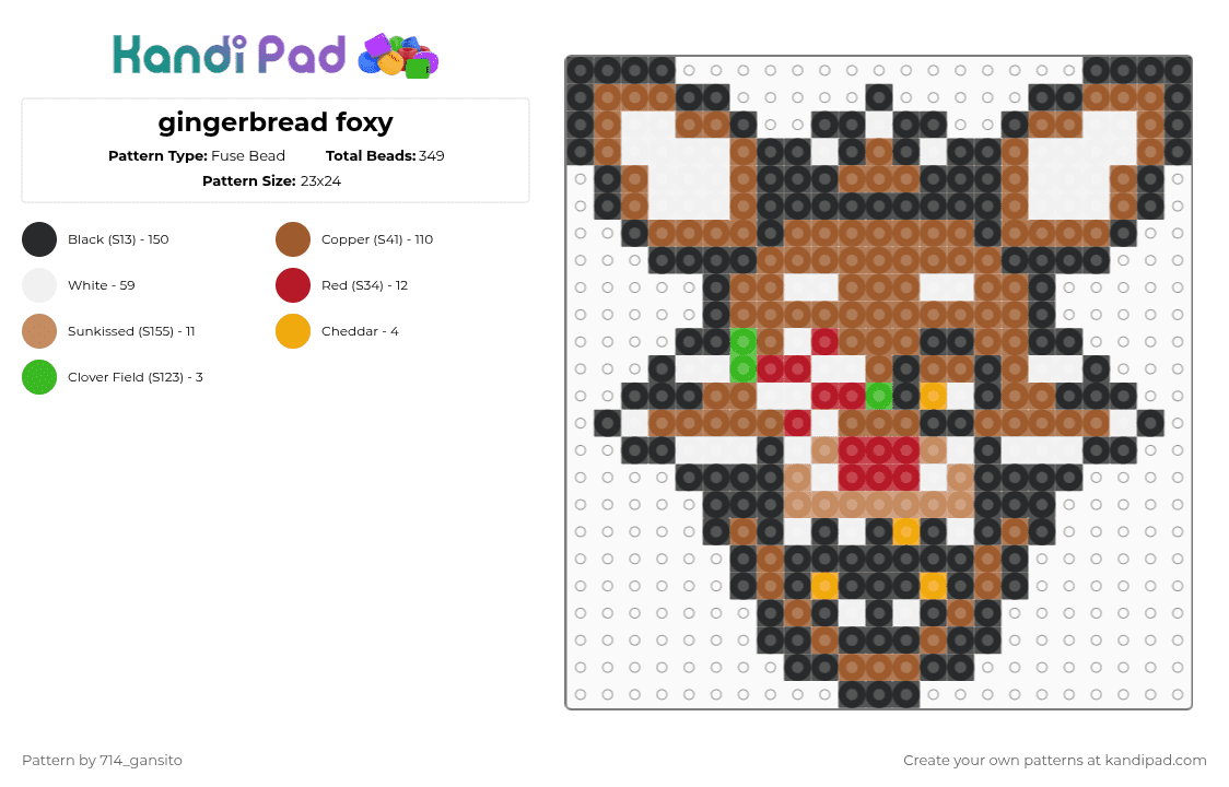 gingerbread foxy - Fuse Bead Pattern by 714_gansito on Kandi Pad - tan