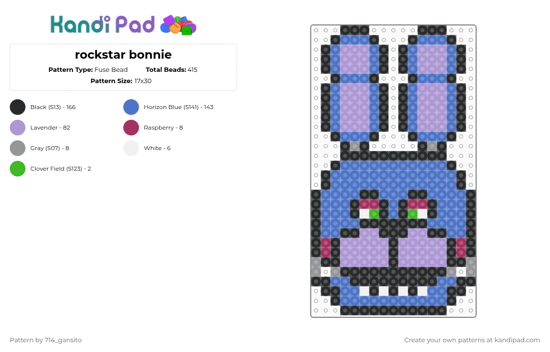 rockstar bonnie - Fuse Bead Pattern by 714_gansito on Kandi Pad - pink,blue