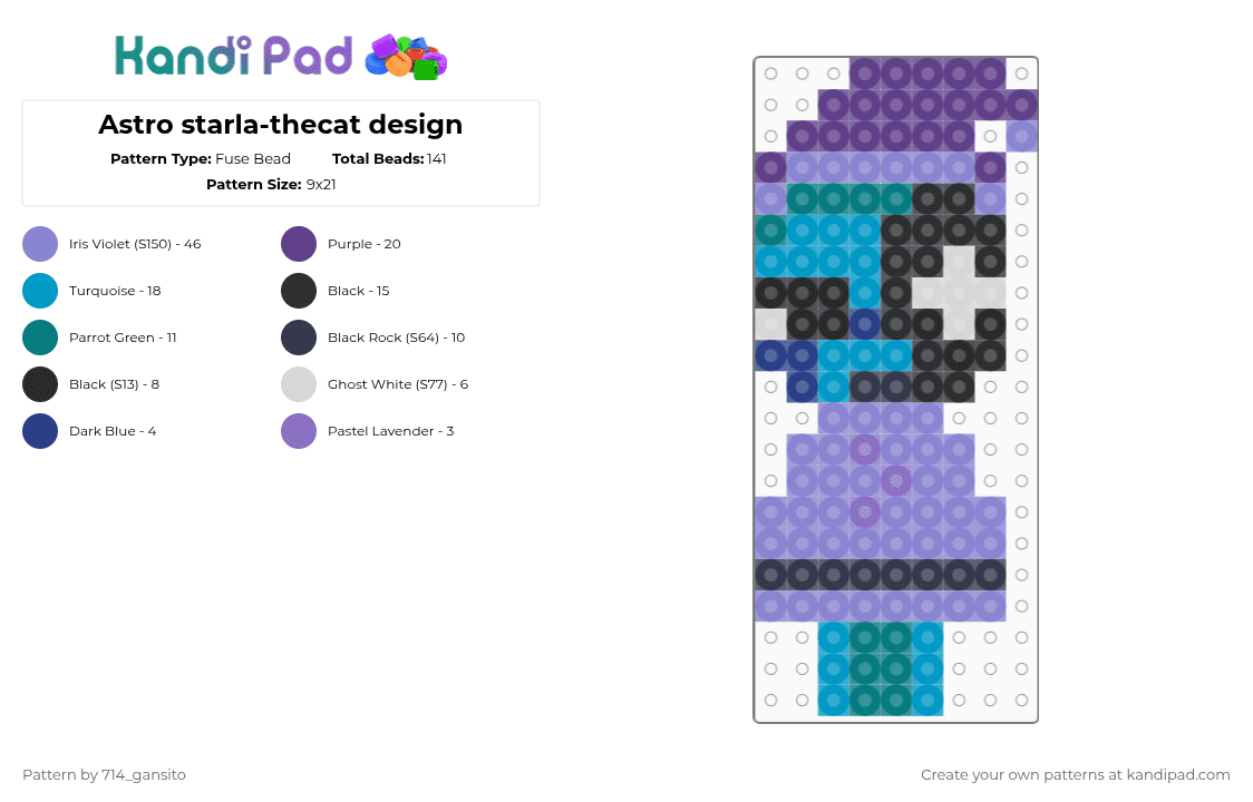 Astro starla-thecat design - Fuse Bead Pattern by 714_gansito on Kandi Pad - blue,purple