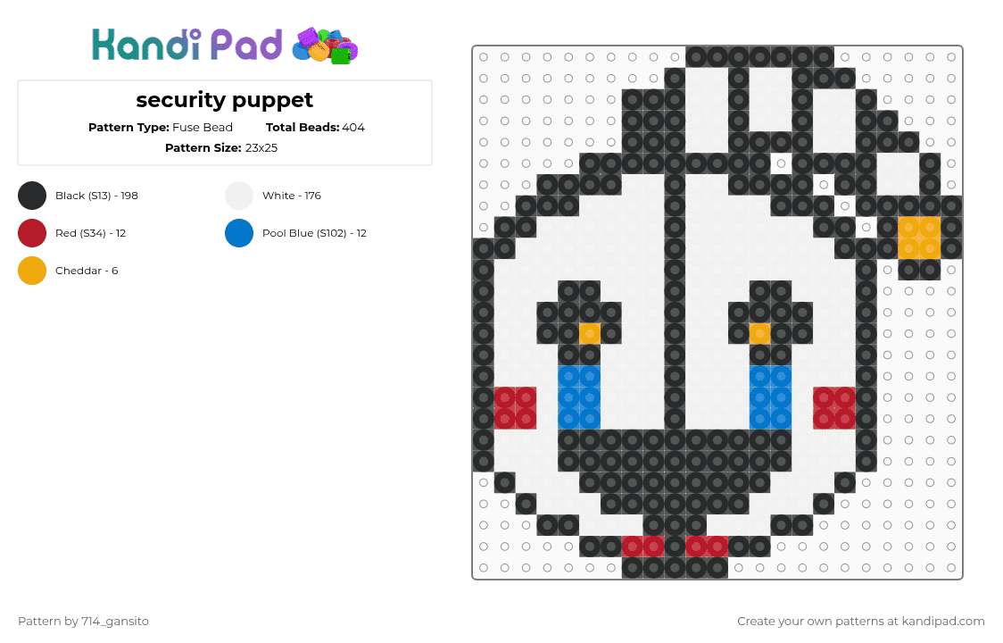 security puppet - Fuse Bead Pattern by 714_gansito on Kandi Pad - black,white,red,blue