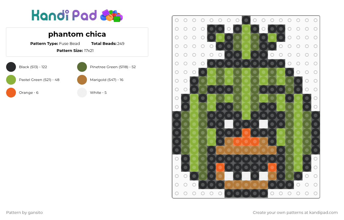 phantom chica - Fuse Bead Pattern by 714_gansito on Kandi Pad - black,gold,green