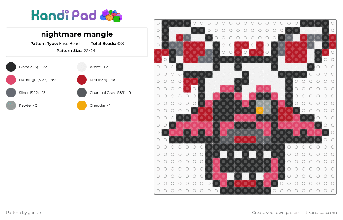 nightmare mangle - Fuse Bead Pattern by 714_gansito on Kandi Pad - red