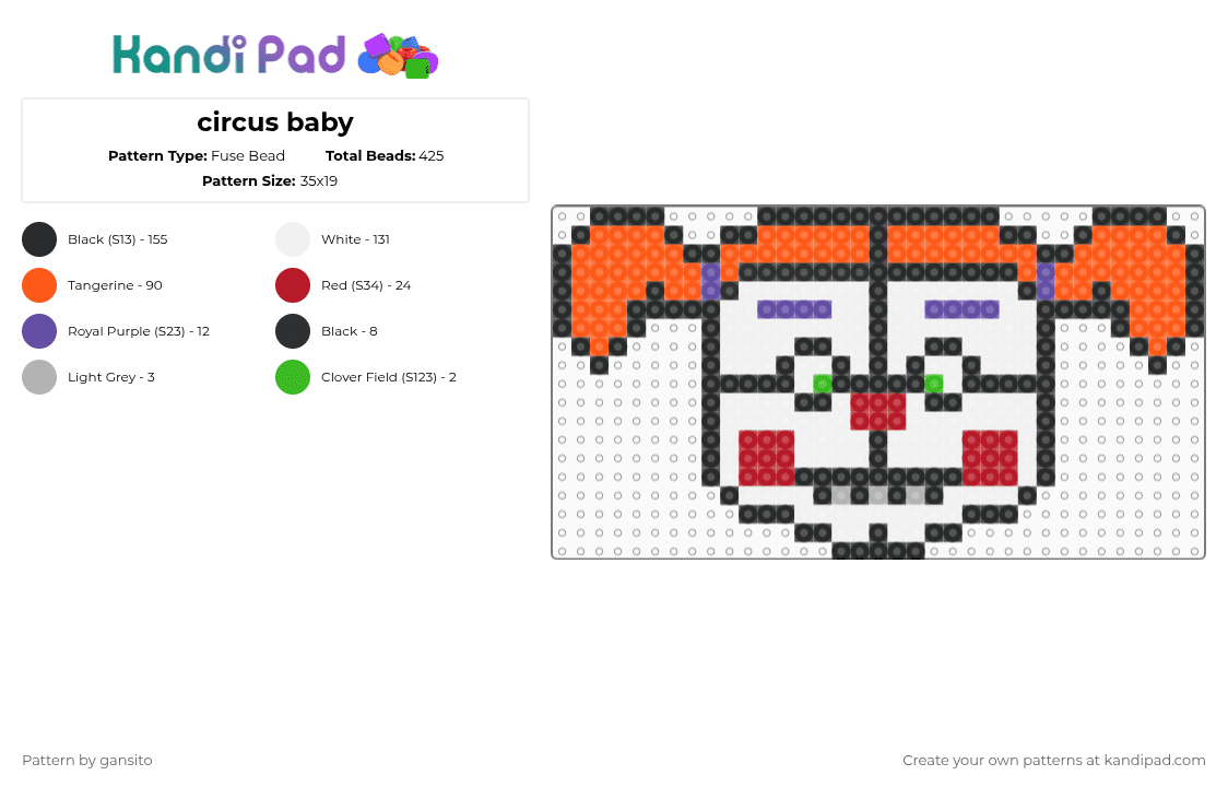 circus baby - Fuse Bead Pattern by 714_gansito on Kandi Pad - white,orange