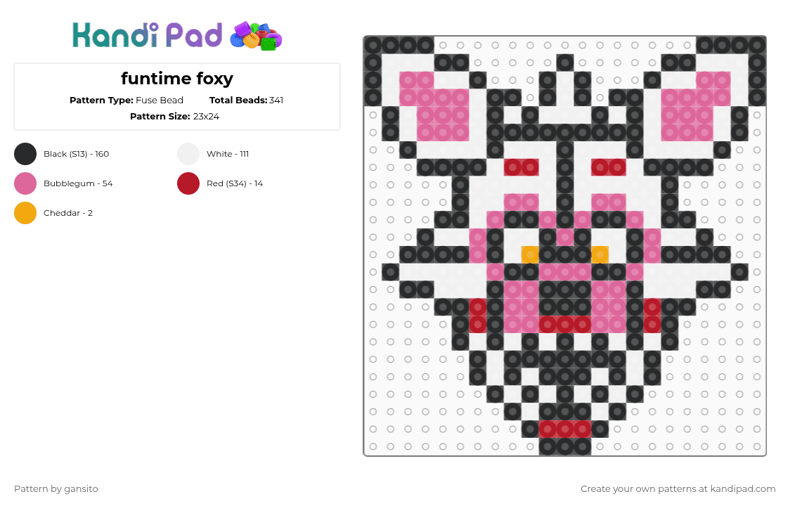 funtime foxy - Fuse Bead Pattern by 714_gansito on Kandi Pad - white,pink