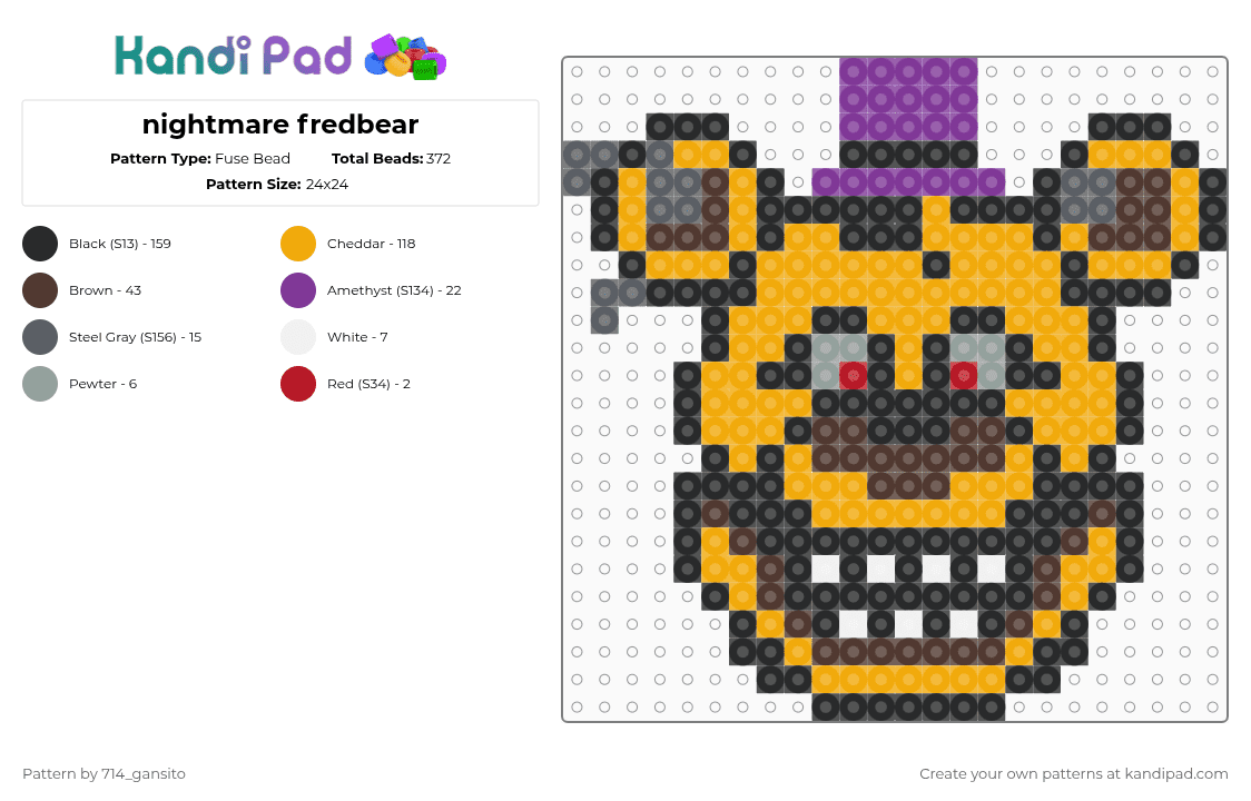 nightmare fredbear - Fuse Bead Pattern by 714_gansito on Kandi Pad - fredbear,fnaf,five nights at freddys,character,head,horror,gaming,video game,halloween,spooky,orange,brown