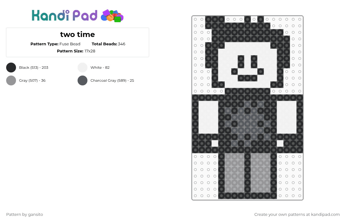 two time - Fuse Bead Pattern by 714_gansito on Kandi Pad - white,gray