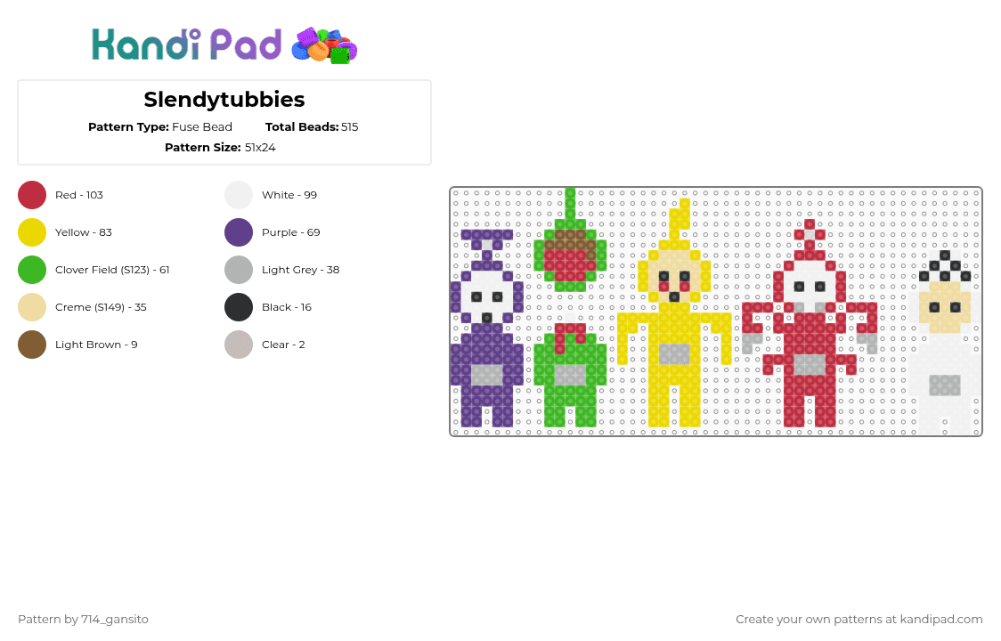 Slendytubbies - Fuse Bead Pattern by 714_gansito on Kandi Pad - beige,red,colorful