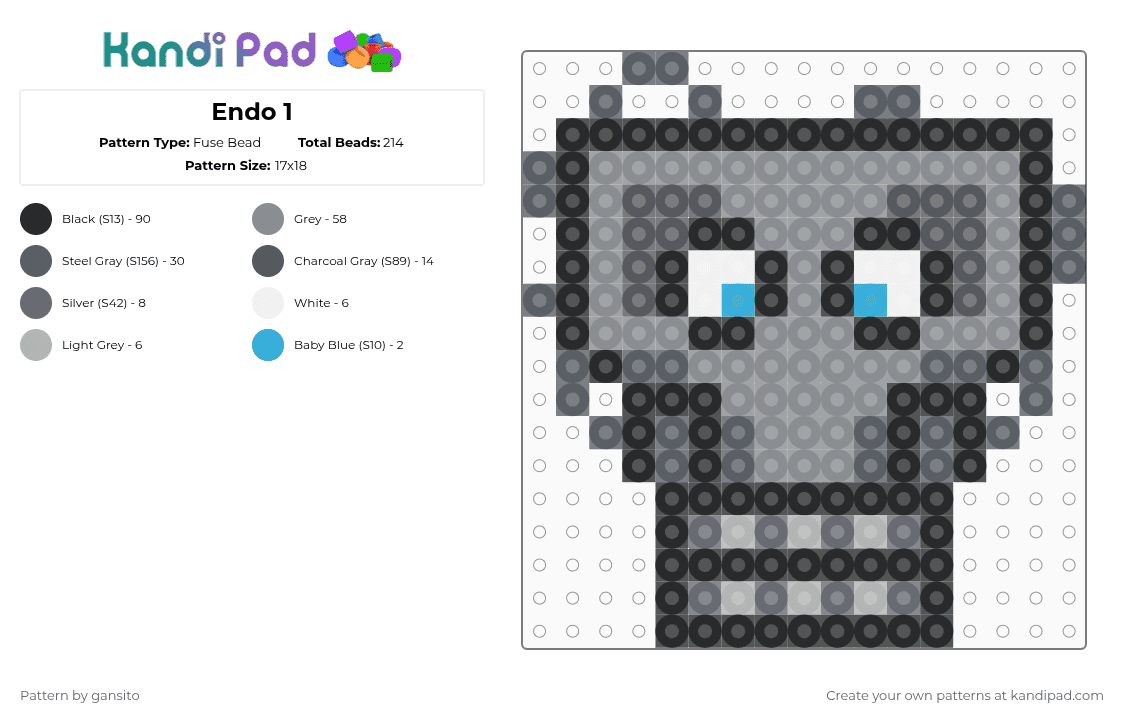 Endo 1 - Fuse Bead Pattern by 714_gansito on Kandi Pad - gray