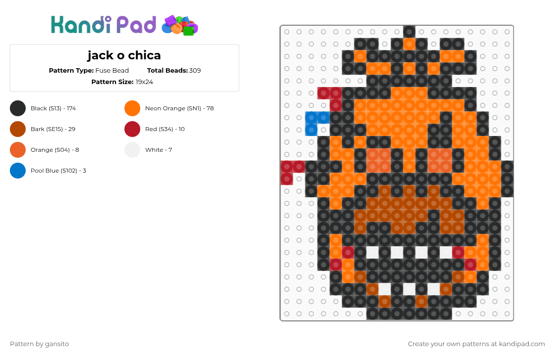 jack o chica - Fuse Bead Pattern by 714_gansito on Kandi Pad - black,orange