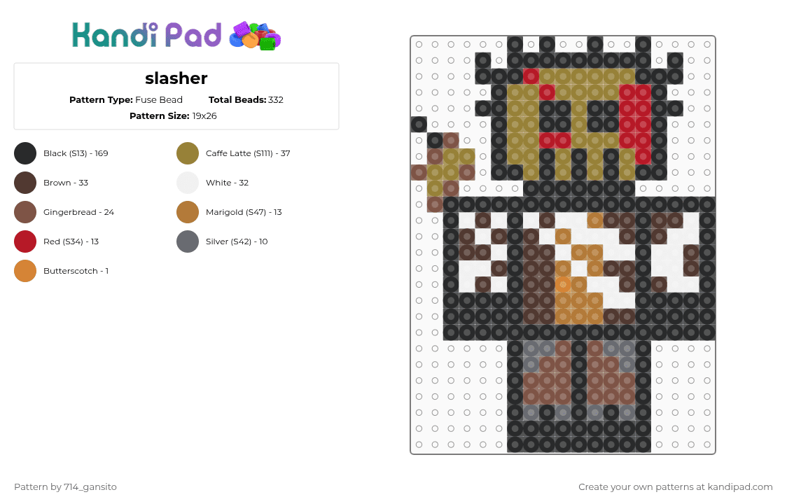 slasher - Fuse Bead Pattern by 714_gansito on Kandi Pad - black,brown,tan,gold