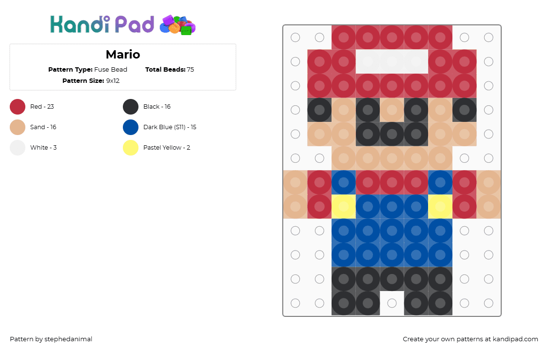 Mario - Fuse Bead Pattern by stephedanimal on Kandi Pad - red,beige,blue