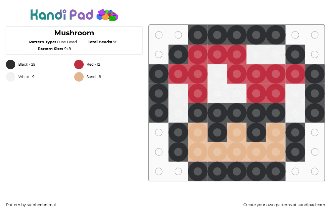 Mushroom - Fuse Bead Pattern by stephedanimal on Kandi Pad - red,beige