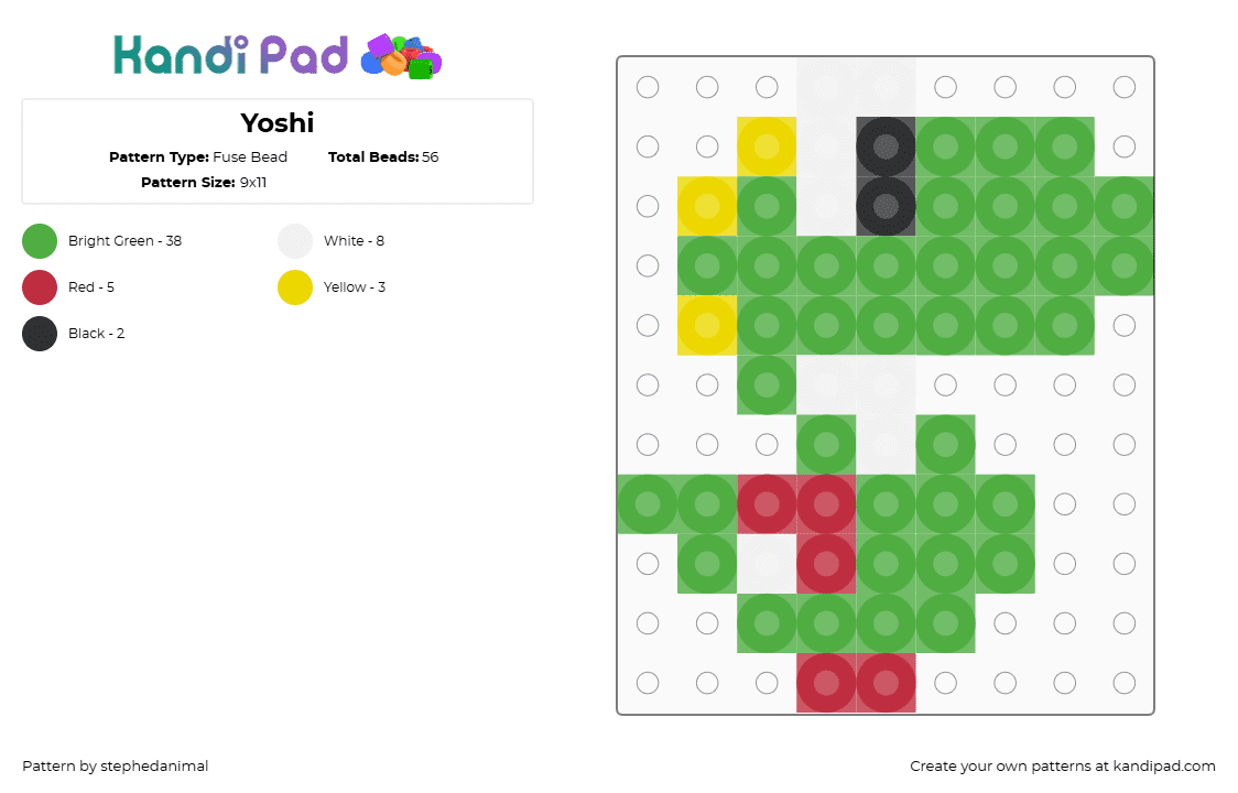 Yoshi - Fuse Bead Pattern by stephedanimal on Kandi Pad - green