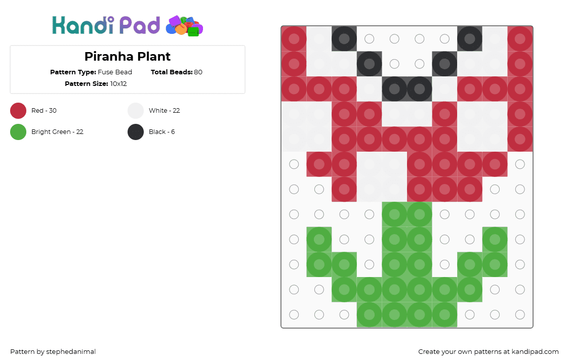 Piranha Plant - Fuse Bead Pattern by stephedanimal on Kandi Pad - red,green