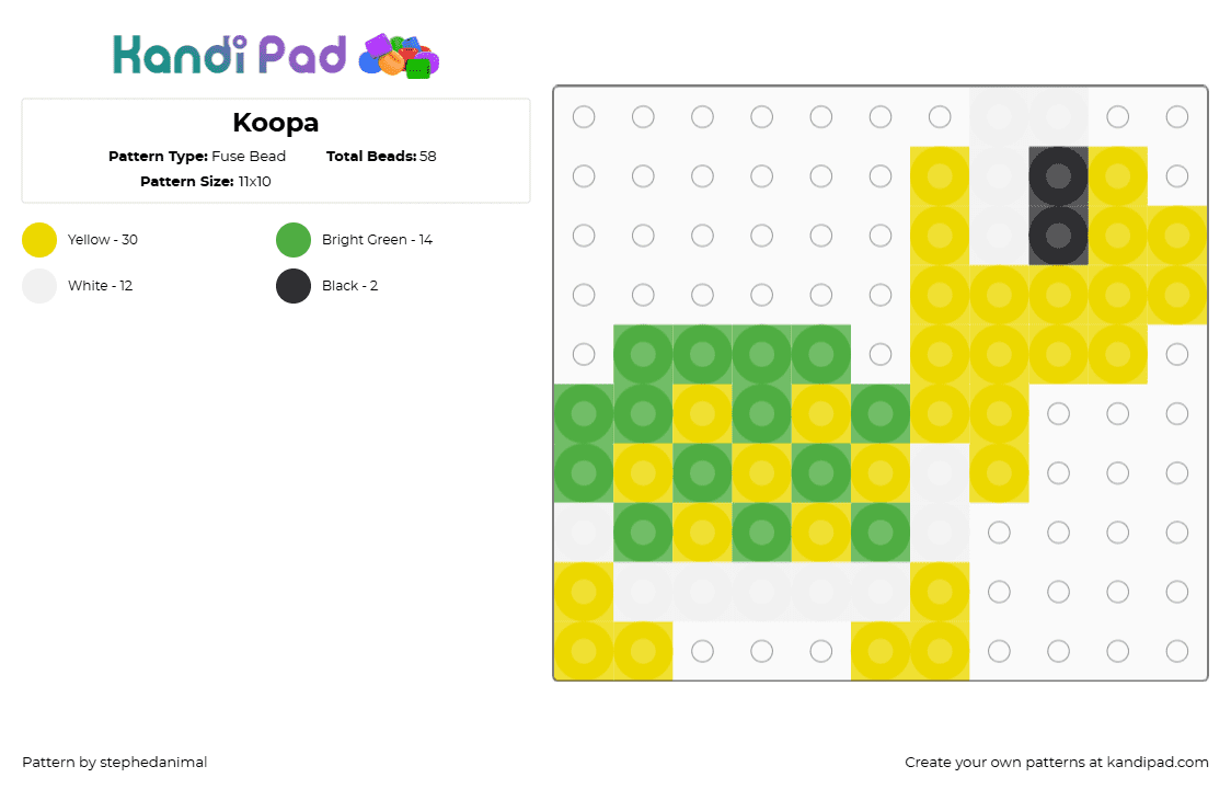 Koopa - Fuse Bead Pattern by stephedanimal on Kandi Pad - yellow,green