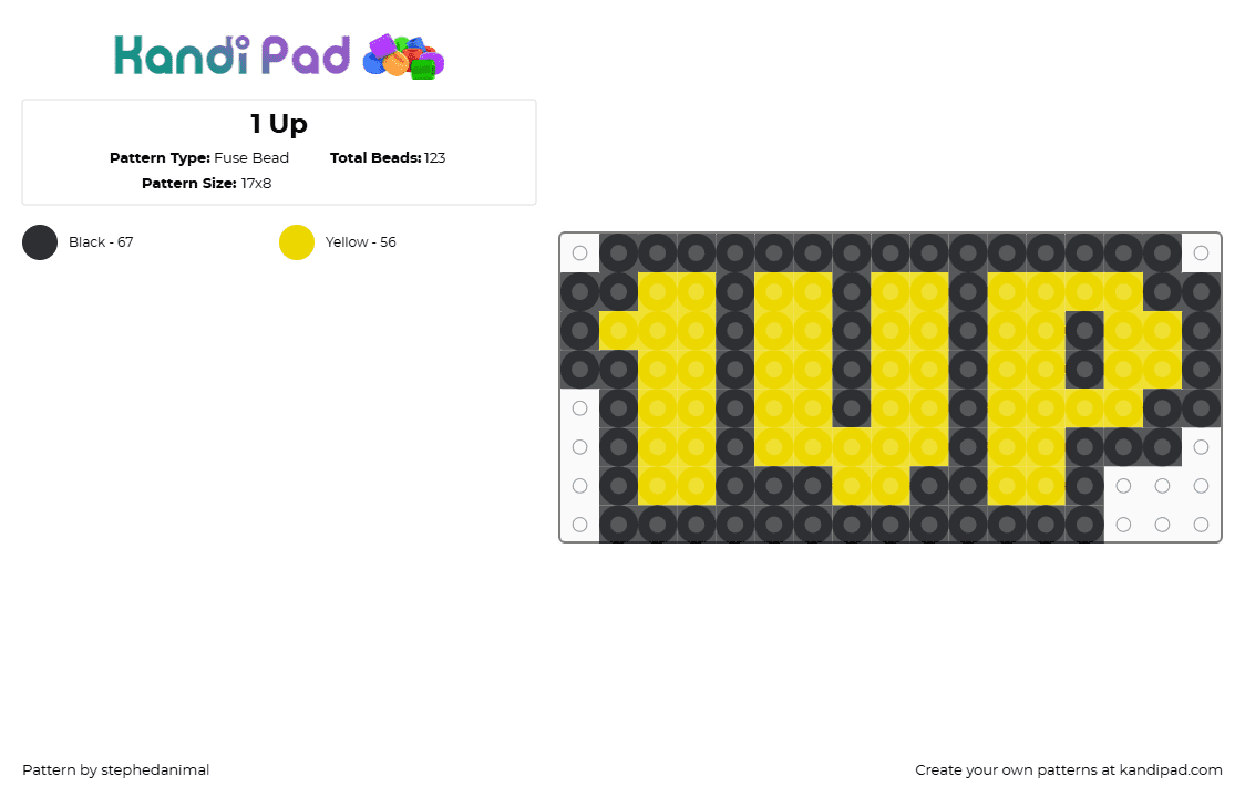 1 Up - Fuse Bead Pattern by stephedanimal on Kandi Pad - yellow,black