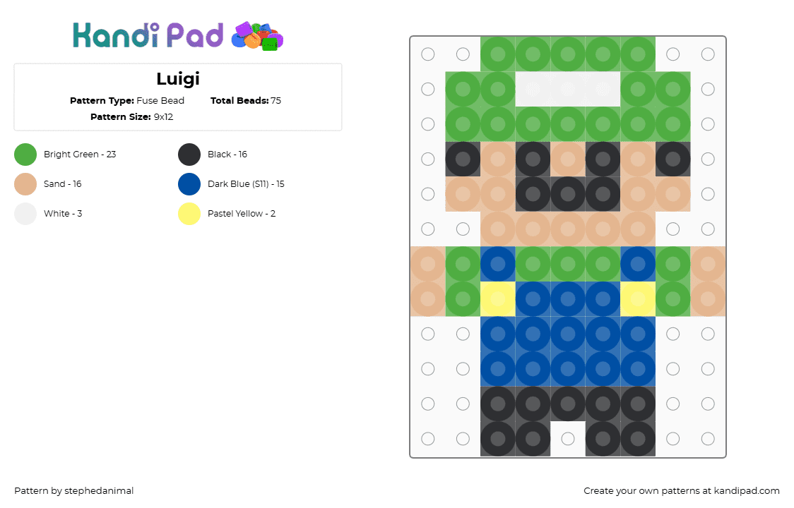 Luigi - Fuse Bead Pattern by stephedanimal on Kandi Pad - green,beige,blue